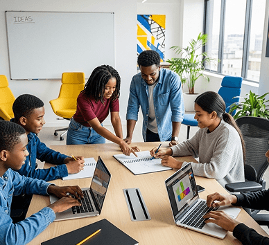 Students on a summer trip posing for a photo